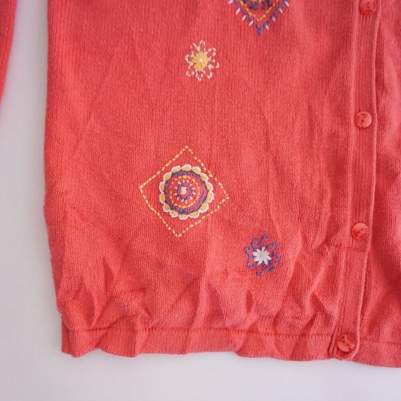 Vintage Tabi Coral Knit w Floral Aztec Cotton Blend Button Cardigan Sweater Xl - Picture 8 of 11